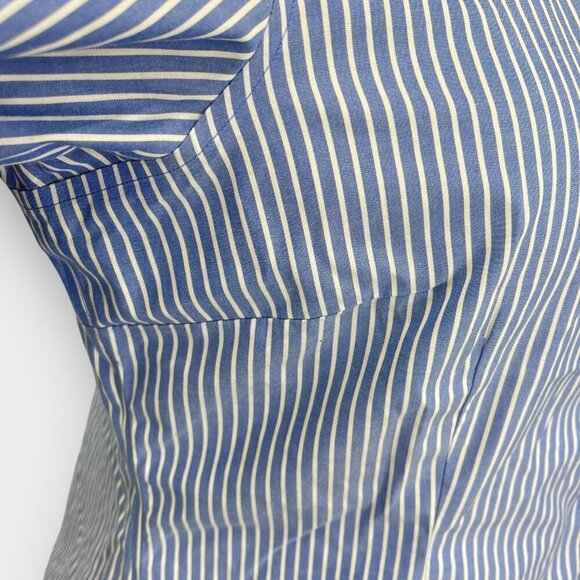 Denver Hayes Pin-Stripe Stretch Blouse XL Blue / White Short-Sleeve Button Front - Picture 6 of 8